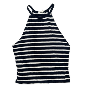 Women’s White & Navy Striped Halter Neck Top Size Medium